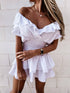 Lace V-Neck Ruffled Short-Sleeved Cotton Dress